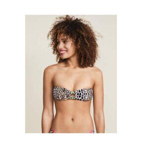 Reina Olga Swim Bikini Top Band Camp Black Tan Leopard Print Bandeau Size L